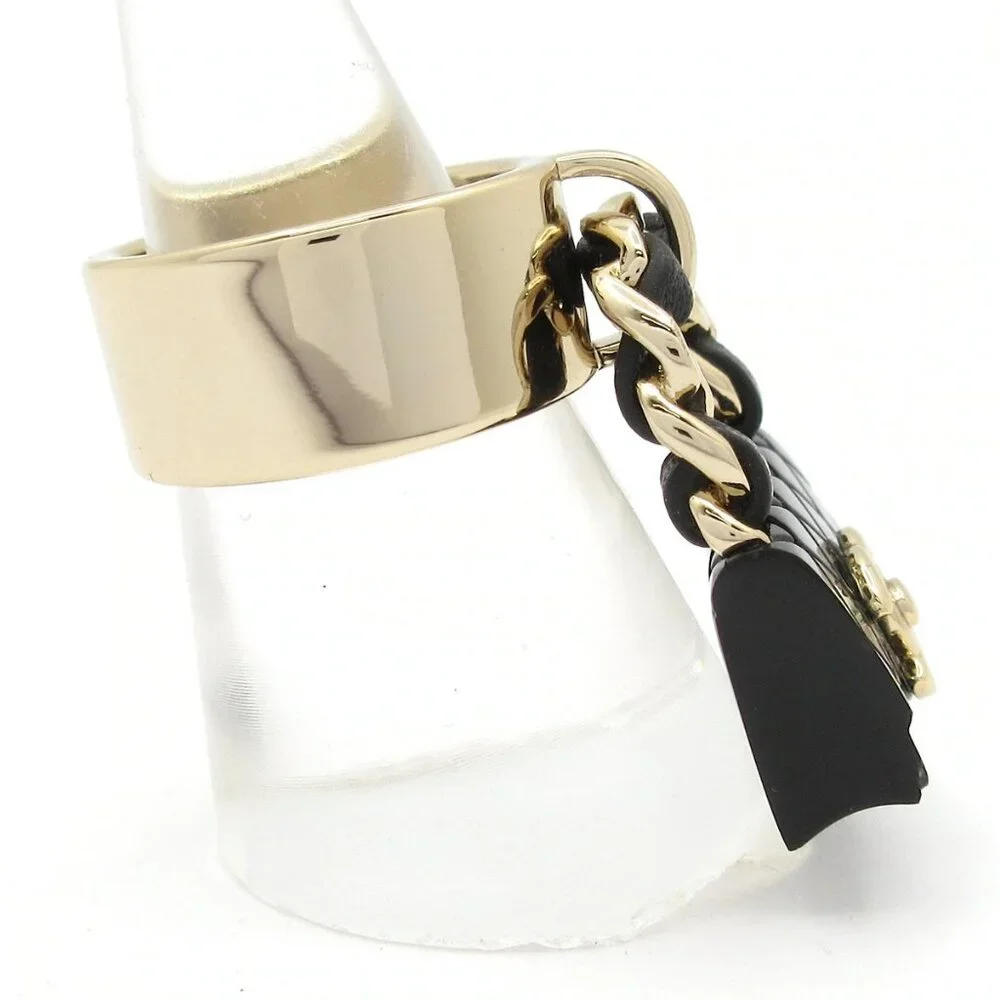 CHANEL Coco - Gold Black Hardware Plastic Ring #6 1/4 - Picture 3 of 7